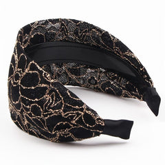Wide Lace Hairband Embroidery Flower Retro Headband Elastic Hairbands