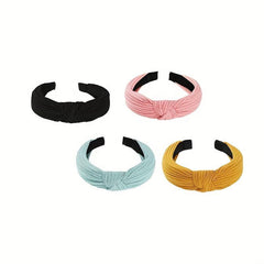 4PCS Fabric Hairband Knotted Wide Brim Knitting Striped Hair Hoop