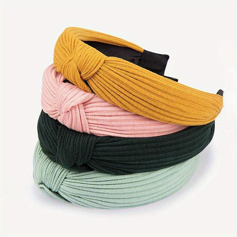 4PCS Fabric Hairband Knotted Wide Brim Knitting Striped Hair Hoop