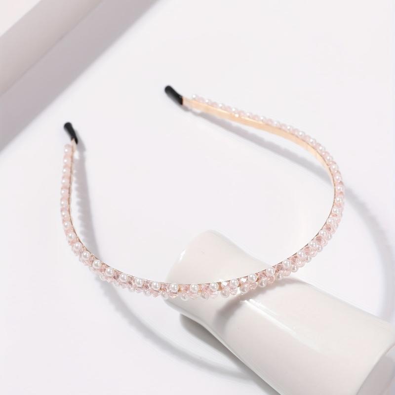 Faux Pearl Beaded Headband Non slip Head Hoop Skinny Headdress Hair Band