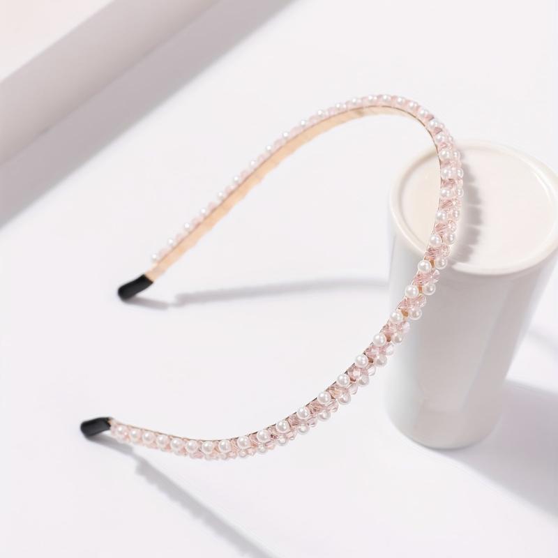 Faux Pearl Beaded Headband Non slip Head Hoop Skinny Headdress Hair Band