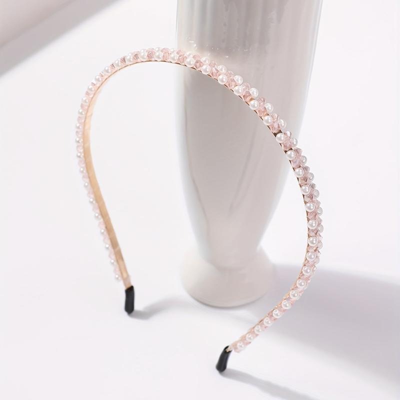 Faux Pearl Beaded Headband Non slip Head Hoop Skinny Headdress Hair Band