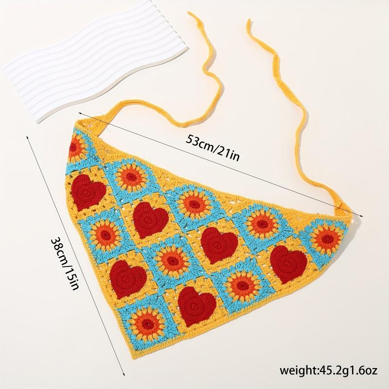 Crochet Head Scarf Heart Shape Sunflower Hollow Sweet Triangle Weaving Headband