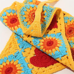 Crochet Head Scarf Heart Shape Sunflower Hollow Sweet Triangle Weaving Headband