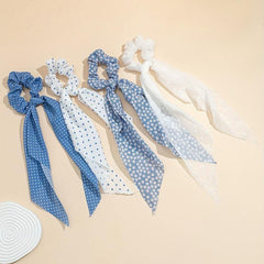 4pcs Polka Dot Hair Rope Ribbon Tails Hair Ring Elastic Ponytail Holder