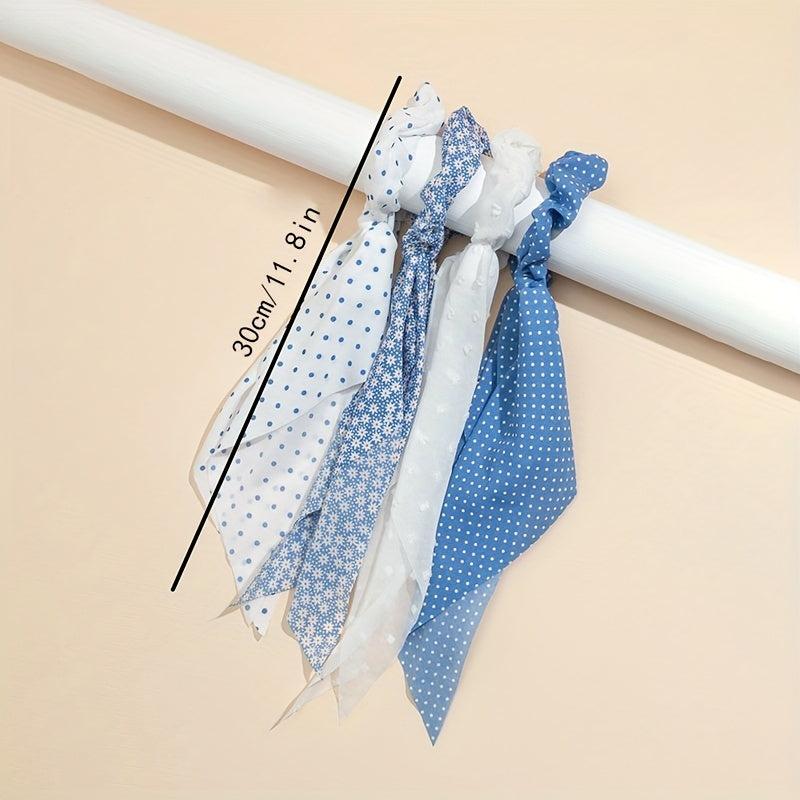 4pcs Polka Dot Hair Rope Ribbon Tails Hair Ring Elastic Ponytail Holder