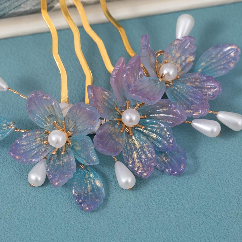 Purple Flower Hair Comb Vintage Hairpin Hanfu Accessories