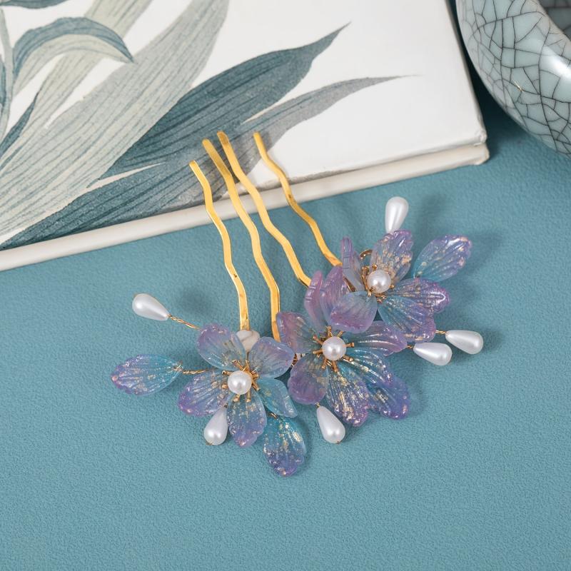 Purple Flower Hair Comb Vintage Hairpin Hanfu Accessories