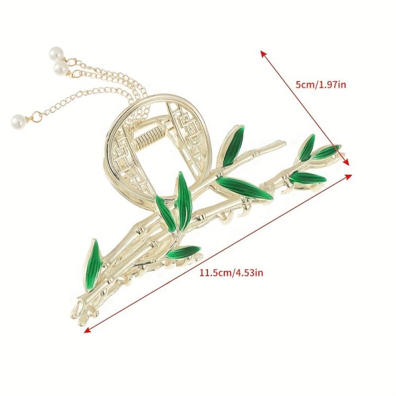 Golden Bamboo Pearl Tassel Hair Claw Clip Non Slip Strong Hold