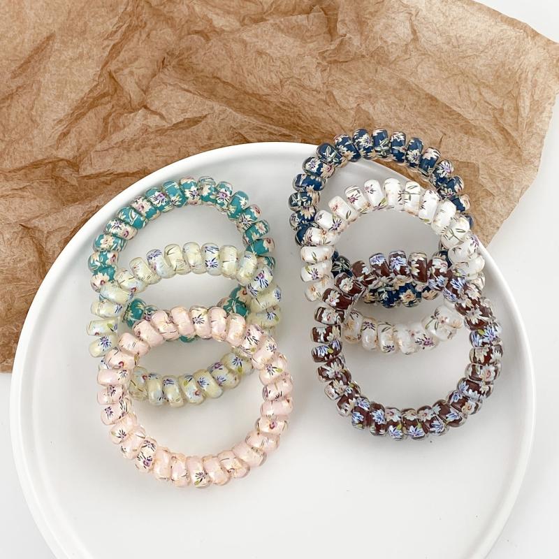 6pcs Floral Wire Hair Tie Ponytail Holder Vintage Hair Band Elastic Headwear
