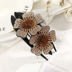 Flower Rhinestones Hair Clips Ponytail Clips Nonslip Women Hair Dovetail Clips