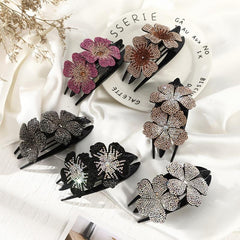 Flower Rhinestones Hair Clips Ponytail Clips Nonslip Women Hair Dovetail Clips