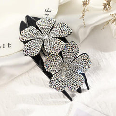 Flower Rhinestones Hair Clips Ponytail Clips Nonslip Women Hair Dovetail Clips