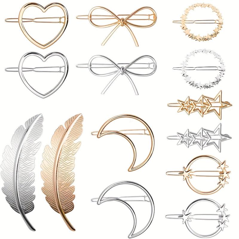 2pcs Metal Hairpin Star Leaf Moon Shape Hair Pin Bobby Pin Side Clip
