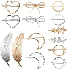 2pcs Metal Hairpin Star Leaf Moon Shape Hair Pin Bobby Pin Side Clip