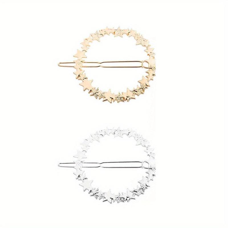 2pcs Metal Hairpin Star Leaf Moon Shape Hair Pin Bobby Pin Side Clip