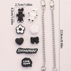 10pcs Cartoon Bunny Shoe Charm With Chain & Pattern Clogs Buckle