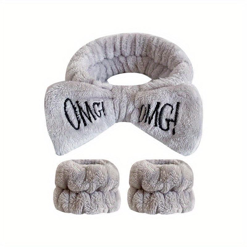 Bow Knot Hair Band Wrist Band Set Women's Face Wash Spa Flannel Hair Band