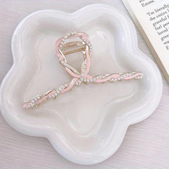 3pcs Faux Pearl Twisted Hair Claw Ponytail Holder Women Girls