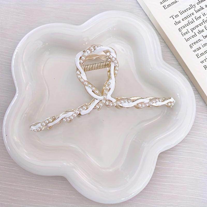3pcs Faux Pearl Twisted Hair Claw Ponytail Holder Women Girls