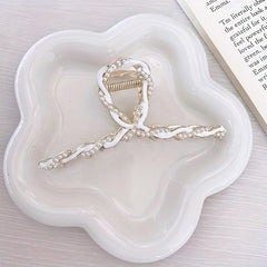 3pcs Faux Pearl Twisted Hair Claw Ponytail Holder Women Girls