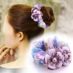 Boho Gradient Flower Scrunchies Hair Rope Faux Pearl Accessories