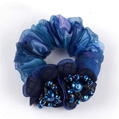 Boho Gradient Flower Scrunchies Hair Rope Faux Pearl Accessories