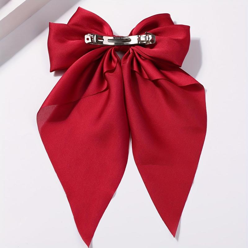 Red Large Satin Bow Hair Clip French Barrette Ponytail Women