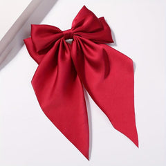 Red Large Satin Bow Hair Clip French Barrette Ponytail Women