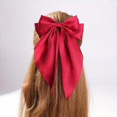 Red Large Satin Bow Hair Clip French Barrette Ponytail Women