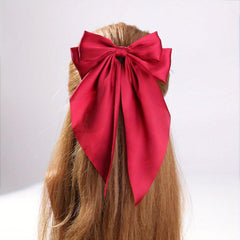 Red Large Satin Bow Hair Clip French Barrette Ponytail Women
