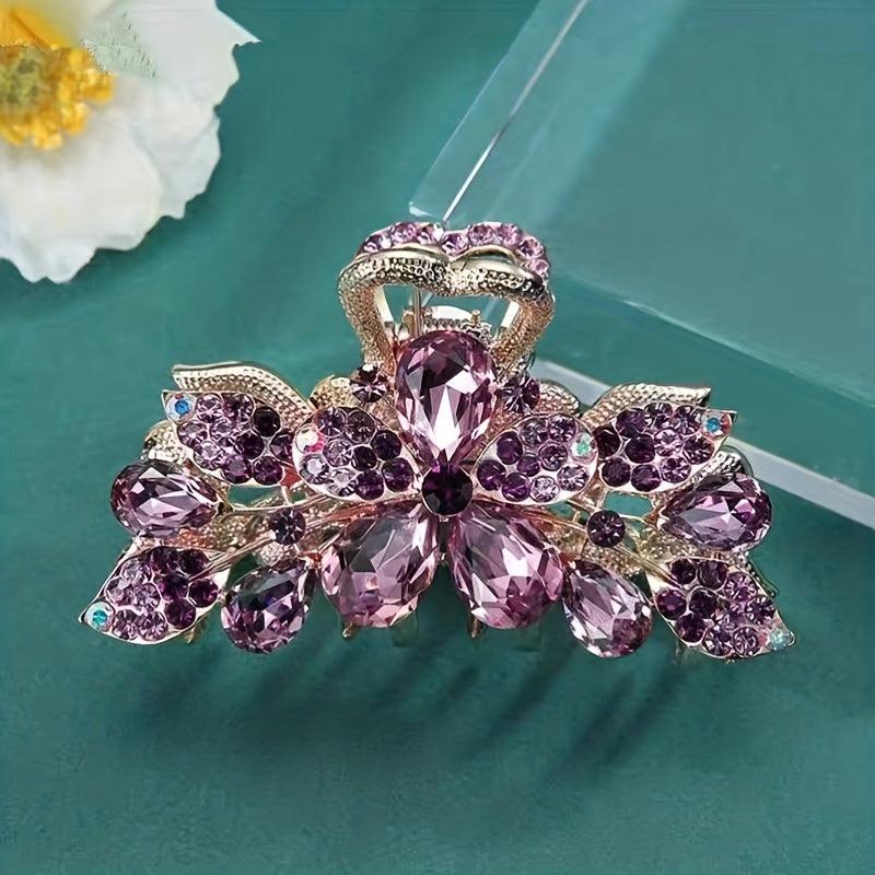 Vintage Rhinestone Flower Hair Claw Clip Sparkly Hair Claw for Women