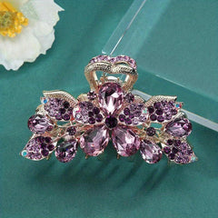 Vintage Rhinestone Flower Hair Claw Clip Sparkly Hair Claw for Women