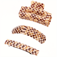 3pcs Checker Pattern Hair Clip Set Plaid Barrette Style Hair Clip