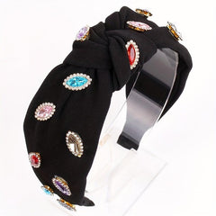 Rhinestone Decor Wide Head Hoop - Cross Knotted Headband