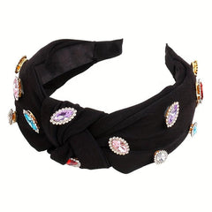 Rhinestone Decor Wide Head Hoop - Cross Knotted Headband