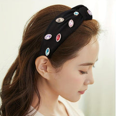 Rhinestone Decor Wide Head Hoop - Cross Knotted Headband