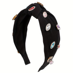 Rhinestone Decor Wide Head Hoop - Cross Knotted Headband