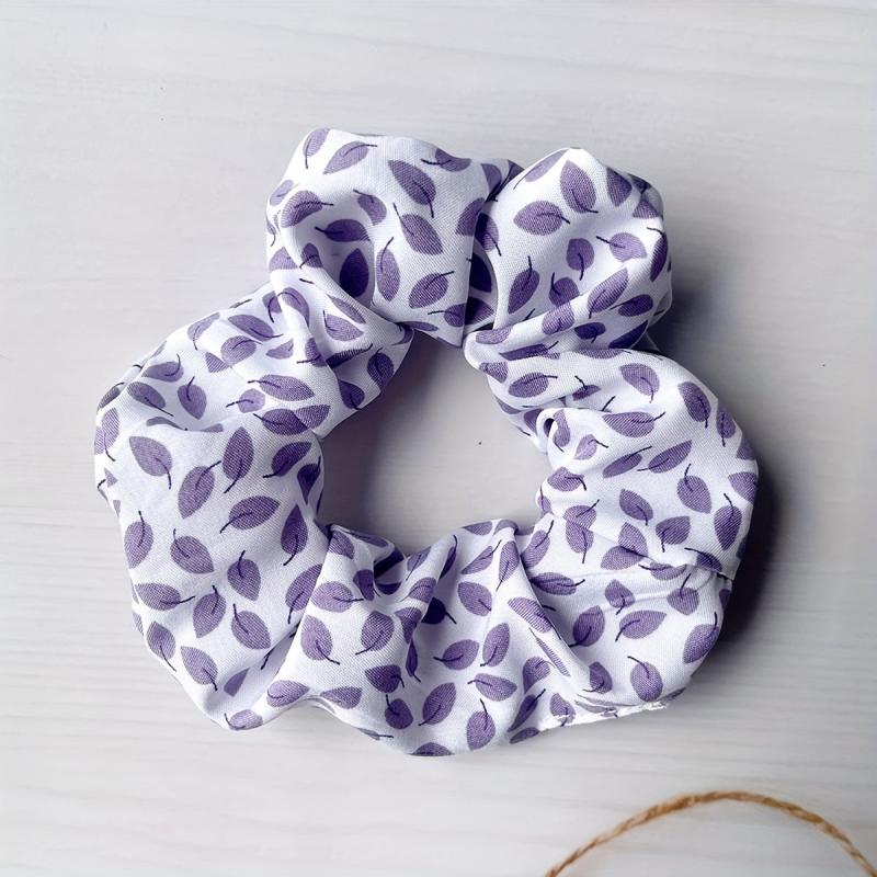 5pcs Leaf Pattern Chiffon Scrunchies Hair Tie Ponytail Holder for Women Girls