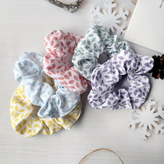 5pcs Leaf Pattern Chiffon Scrunchies Hair Tie Ponytail Holder for Women Girls