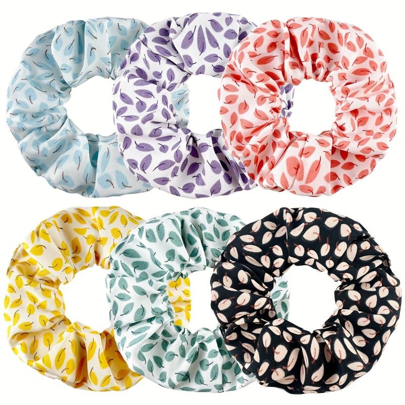 5pcs Leaf Pattern Chiffon Scrunchies Hair Tie Ponytail Holder for Women Girls