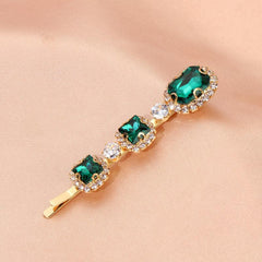 Vintage Green Hair Clip Rhinestone Bobby Pin Bangs Clip