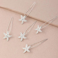 Starfish Bride Hair U pin Rhinestone Alloy Hairpin 5pcs Set