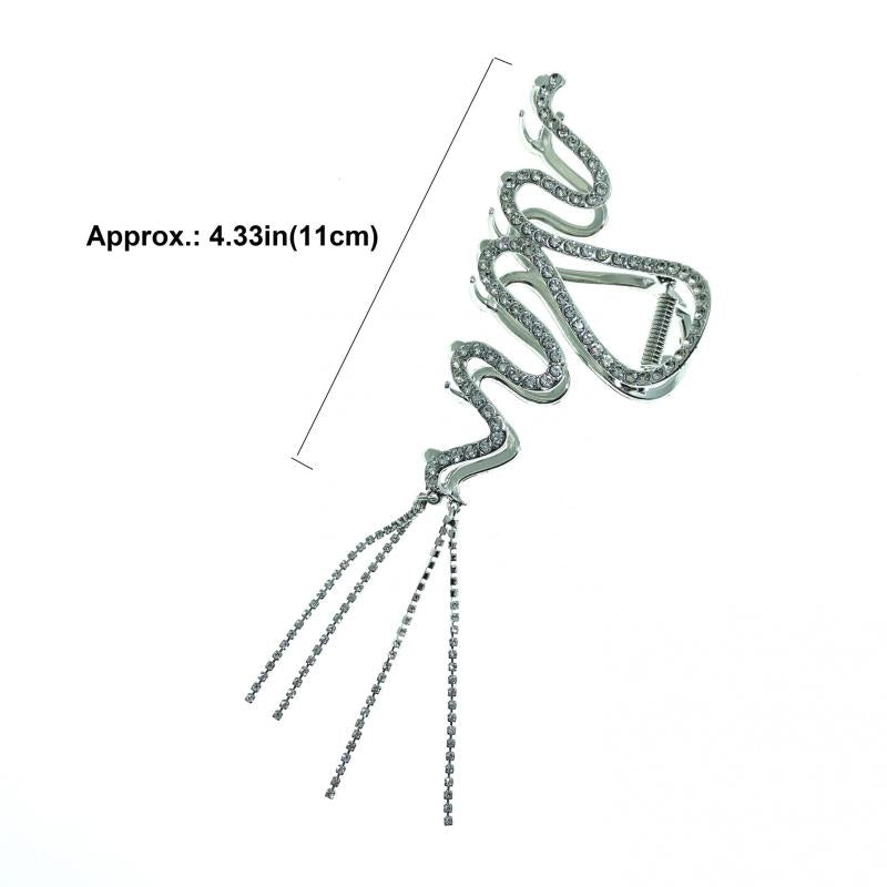 Large Rhinestone Hair Claw Big Wave Hair Clip Strong Hold Tassel Chain Hair Claw