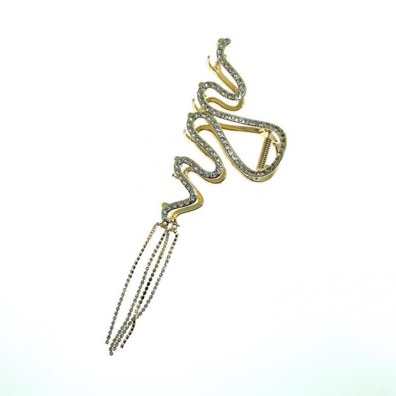 Large Rhinestone Hair Claw Big Wave Hair Clip Strong Hold Tassel Chain Hair Claw