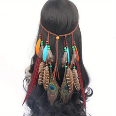 Boho Feather Hair Rope Western Headband Hippie Style Accessory