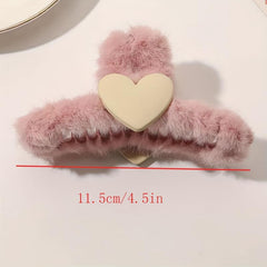 Fluffy Plush Heart Hair Claw Clips Multicolor Strong Hold Hairpins