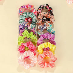 24pcs Floral Printed Hair Tie Silky Hair Rope Ponytail Bun Holder Accessories