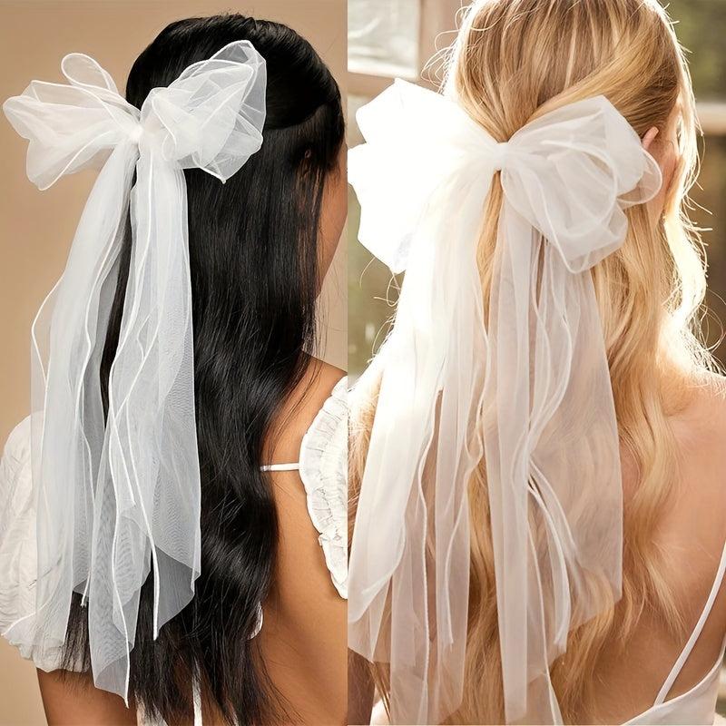 Bridal Bow Veil Faux Pearl Veil Wedding Veil Tulle Bow