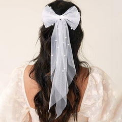 Bridal Bow Veil Faux Pearl Veil Wedding Veil Tulle Bow